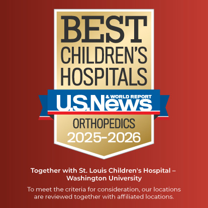 US News and World Report badge; Best Children's Hospitals; Orthopedics 2025-2026; Shriners Children's St. Louis