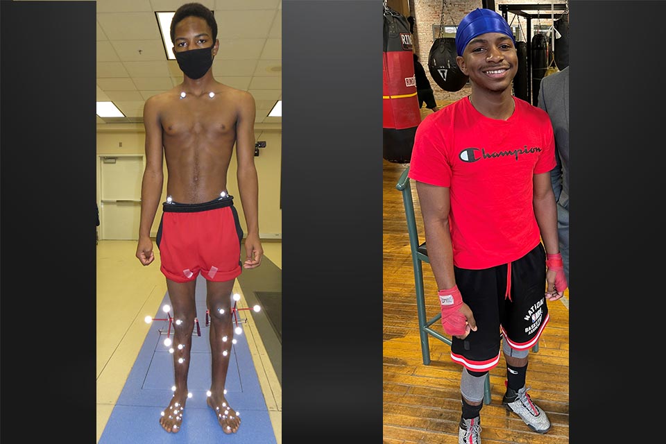 Deux images de Yakobo - lors d'une analyse de mouvement et dans le gym