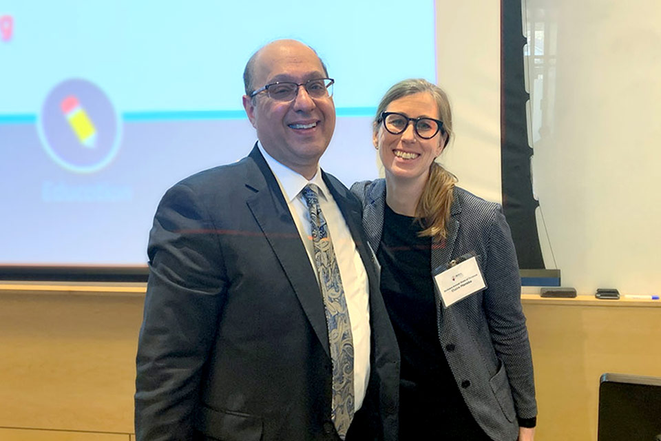 Pernendu Gupta, M.D., and Claire Manske, M.D. smiling at conference