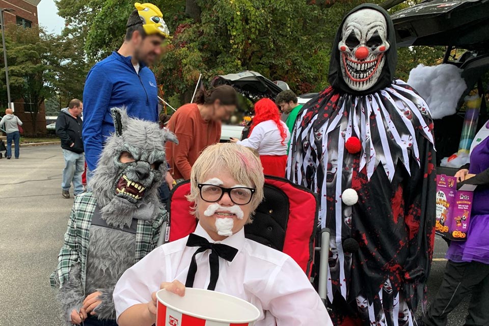 three patients wearing costumes