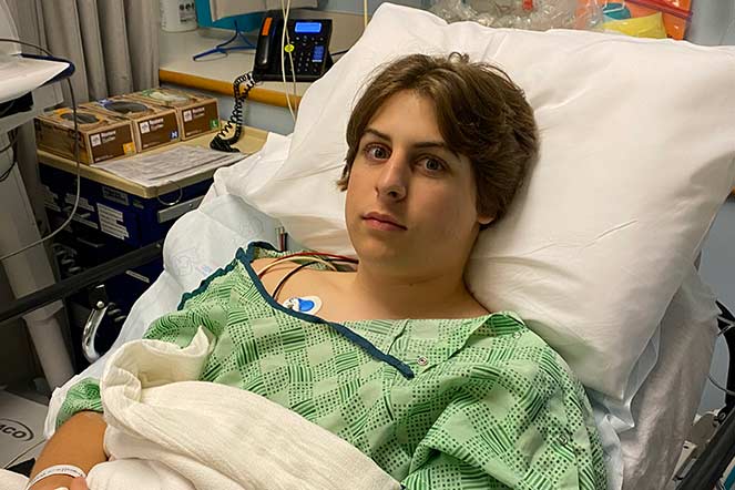 Sammy in hospital bed