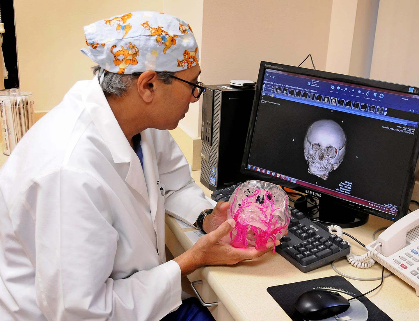 male physician with 3d printed jaw